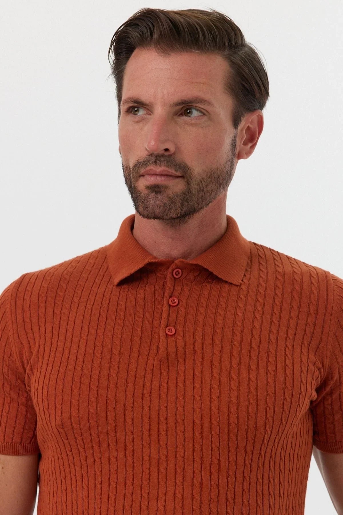 Erkek Polo Yaka Örgü Desenli Kısa Kollu Yazlık Triko Tişört - Livio Ferri