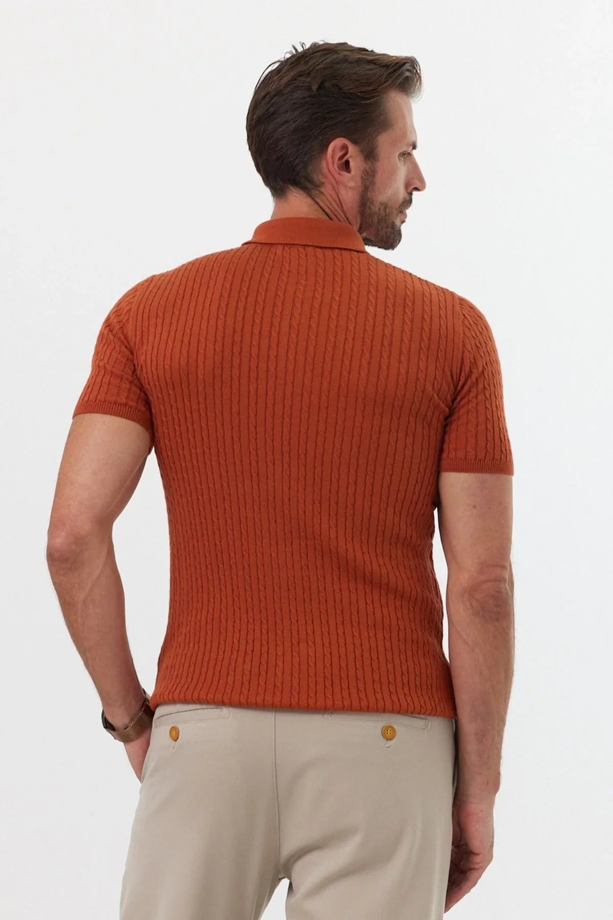 Erkek Polo Yaka Örgü Desenli Kısa Kollu Yazlık Triko Tişört - Livio Ferri