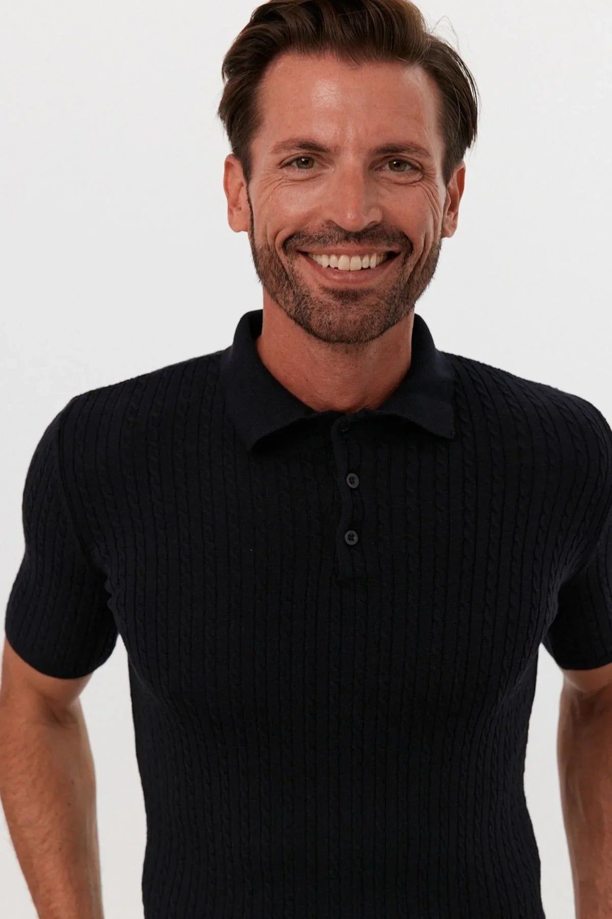 Erkek Polo Yaka Örgü Desenli Kısa Kollu Yazlık Triko Tişört - Livio Ferri