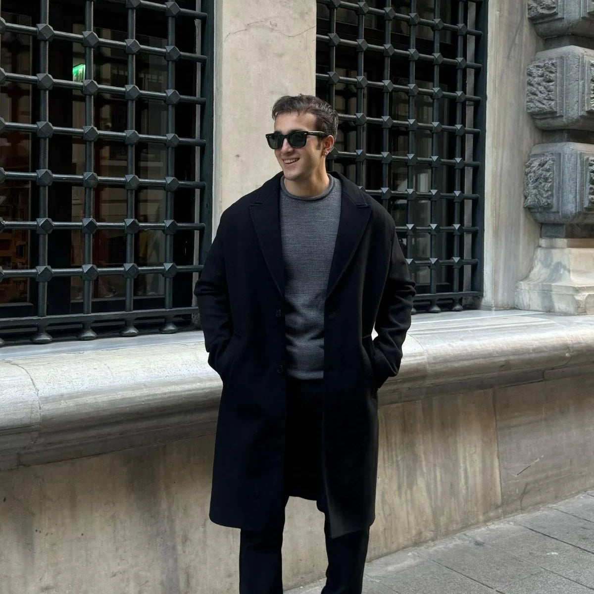 Erkek Regular Fit Düğmeli Cepli Kışlık Astarlı Klasik Uzun Kaşe Kaban - Livio Ferri