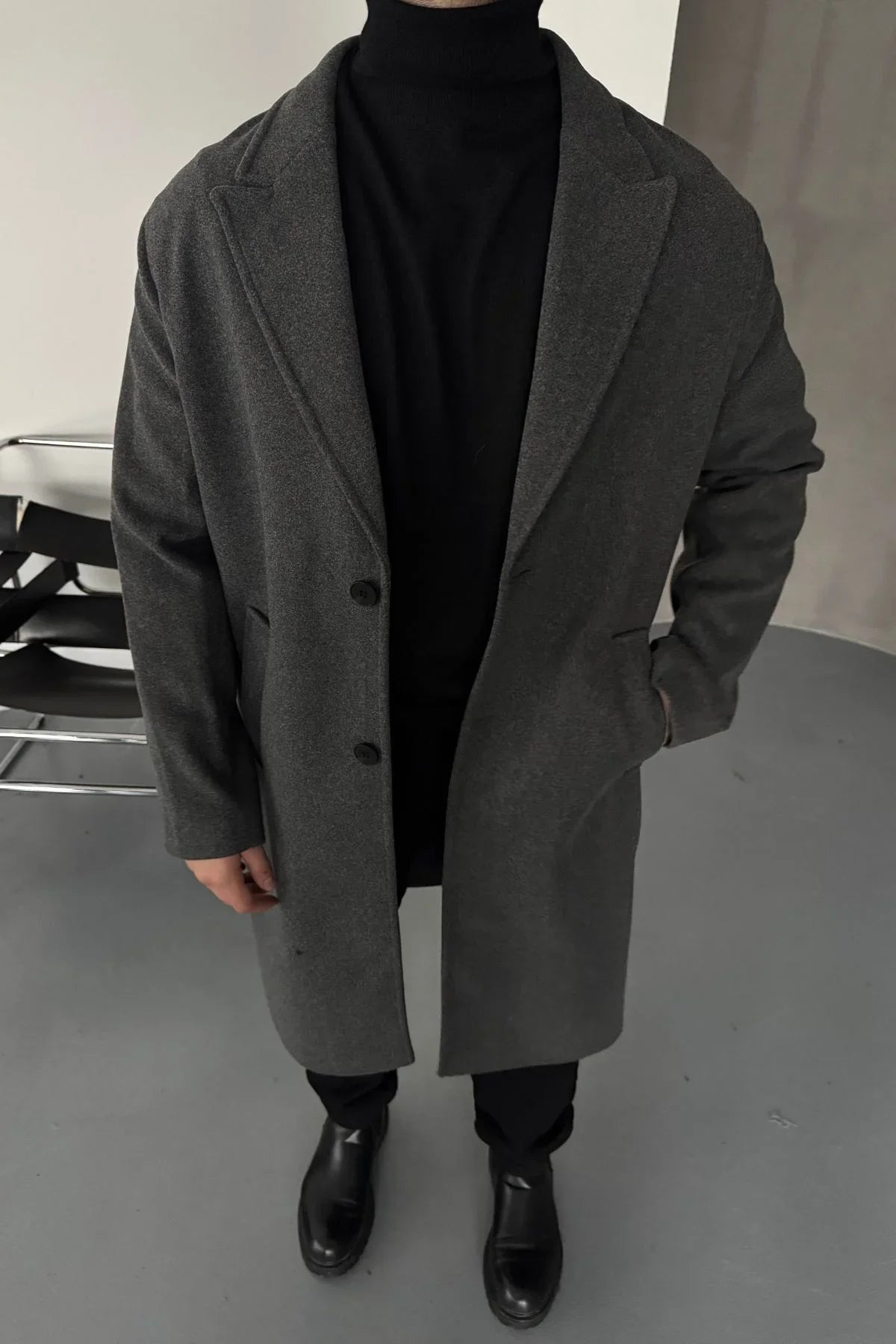 Erkek Regular Fit Düğmeli Cepli Kışlık Astarlı Klasik Uzun Kaşe Kaban - Livio Ferri