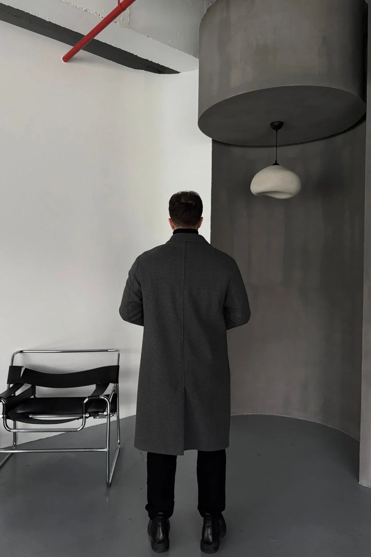 Erkek Regular Fit Düğmeli Cepli Kışlık Astarlı Klasik Uzun Kaşe Kaban - Livio Ferri