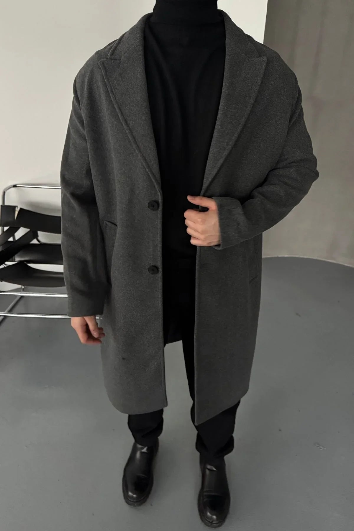 Erkek Regular Fit Düğmeli Cepli Kışlık Astarlı Klasik Uzun Kaşe Kaban - Livio Ferri