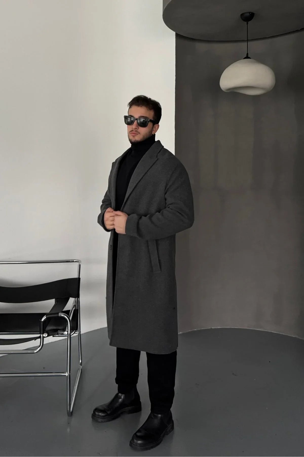 Erkek Regular Fit Düğmeli Cepli Kışlık Astarlı Klasik Uzun Kaşe Kaban - Livio Ferri