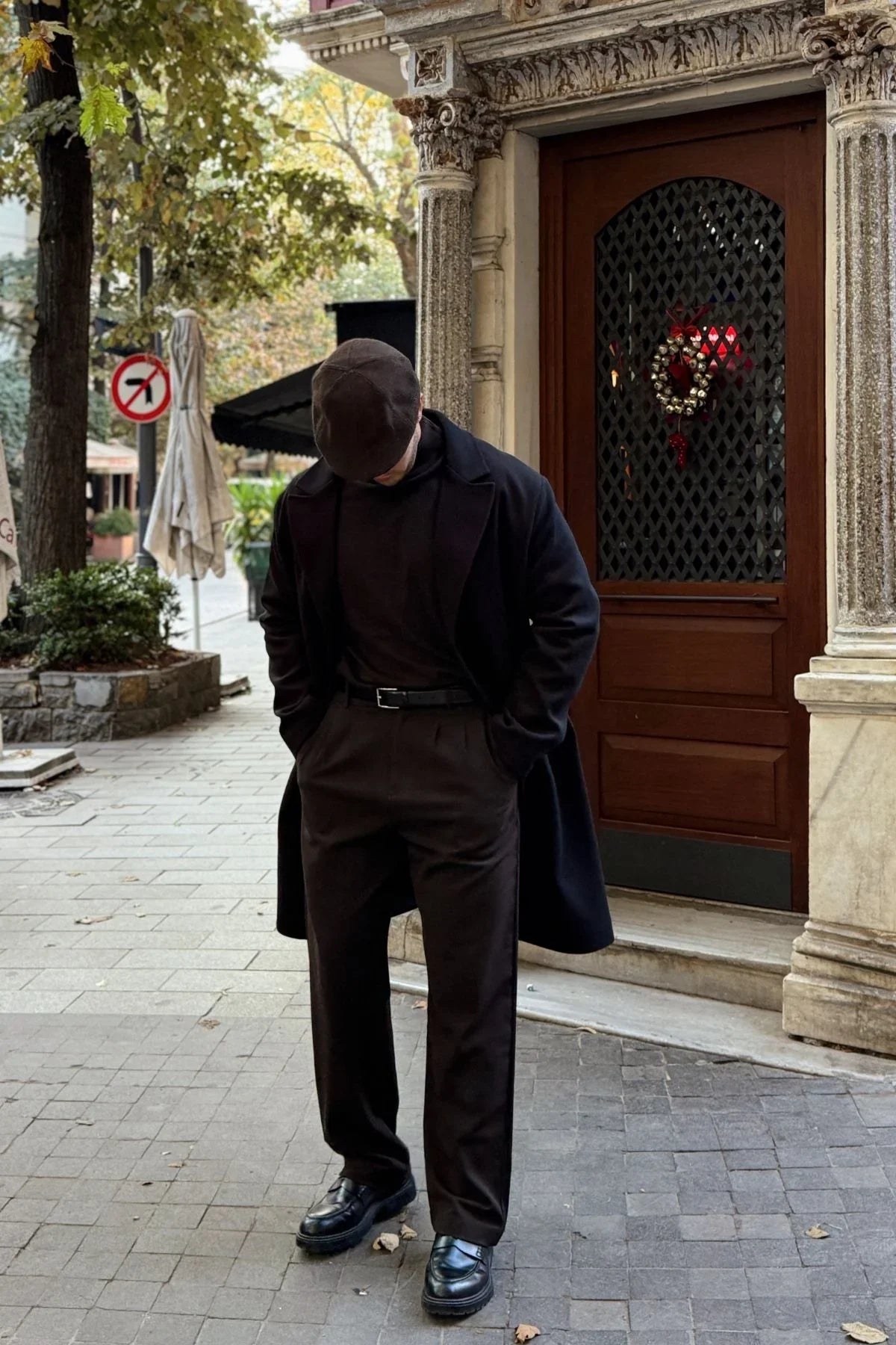 Erkek Regular Fit Düğmeli Cepli Kışlık Astarlı Klasik Uzun Kaşe Kaban - Livio Ferri