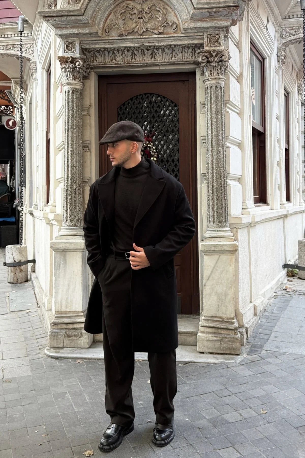 Erkek Regular Fit Düğmeli Cepli Kışlık Astarlı Klasik Uzun Kaşe Kaban - Livio Ferri