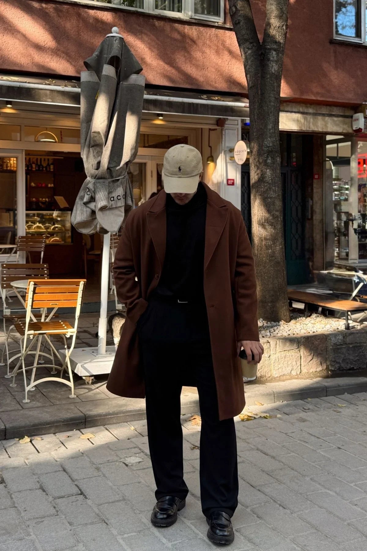 Erkek Regular Fit Düğmeli Cepli Kışlık Astarlı Klasik Uzun Kaşe Kaban - Livio Ferri