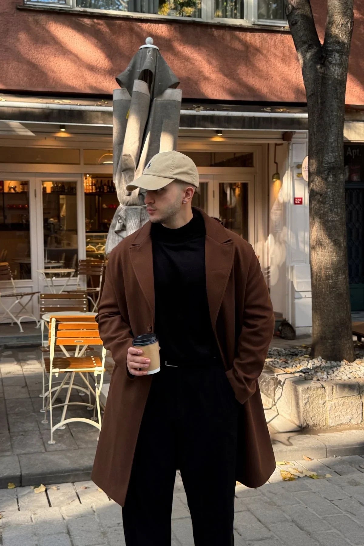 Erkek Regular Fit Düğmeli Cepli Kışlık Astarlı Klasik Uzun Kaşe Kaban - Livio Ferri