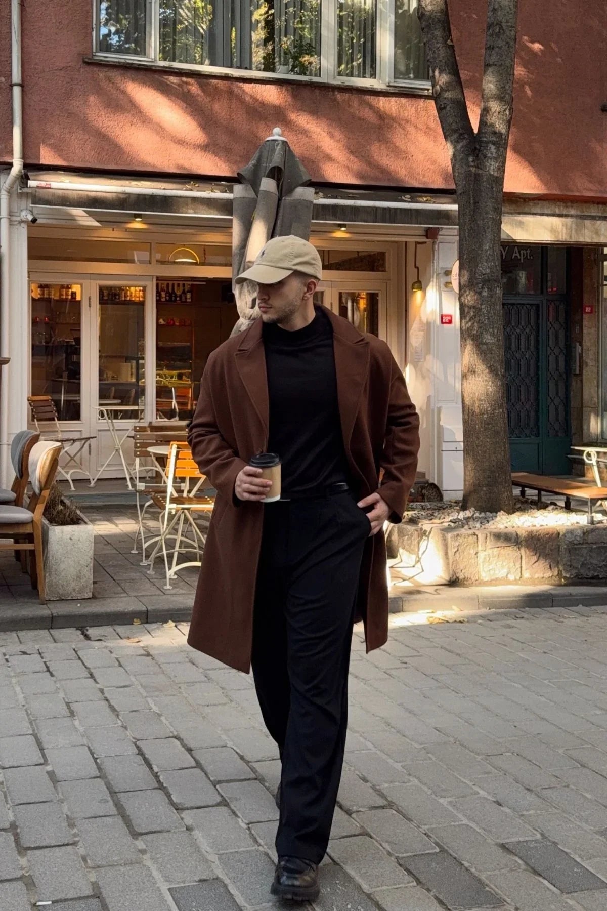 Erkek Regular Fit Düğmeli Cepli Kışlık Astarlı Klasik Uzun Kaşe Kaban - Livio Ferri