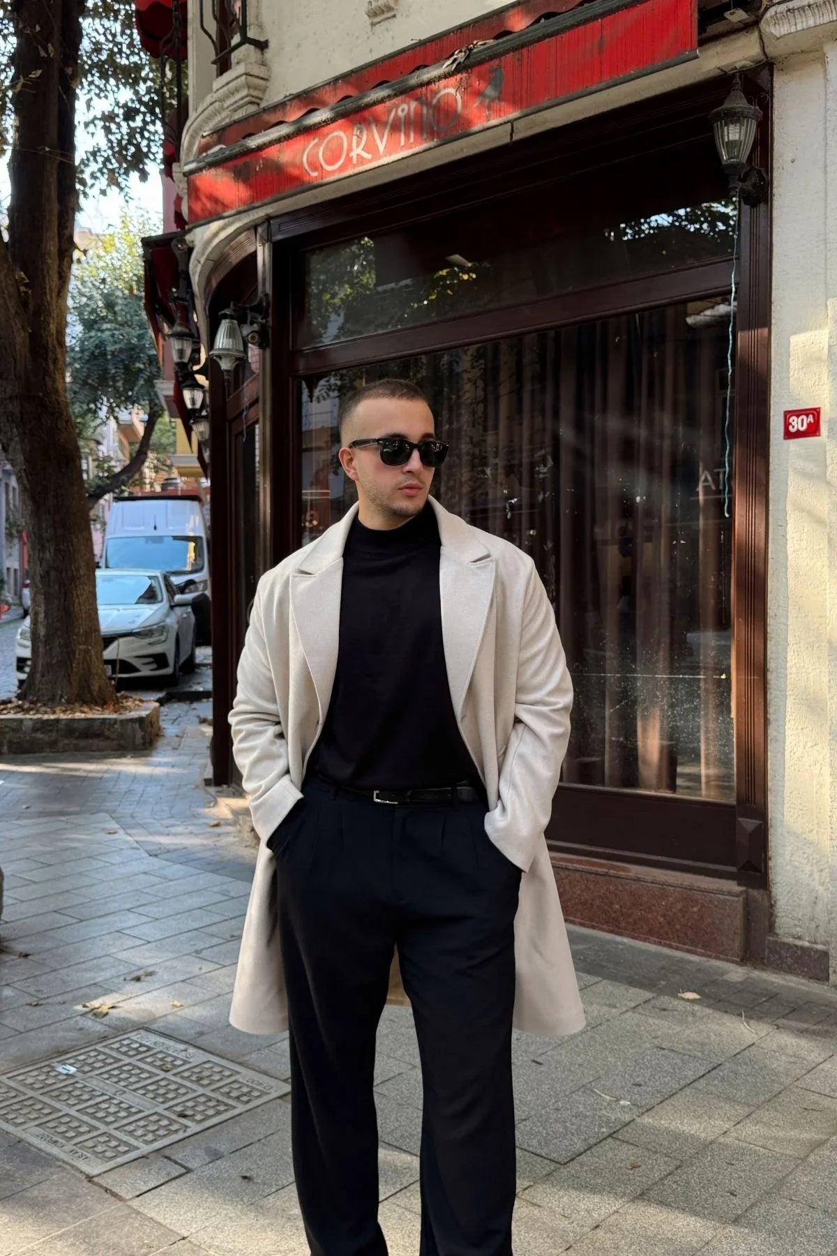 Erkek Regular Fit Düğmeli Cepli Kışlık Astarlı Klasik Uzun Kaşe Kaban - Livio Ferri