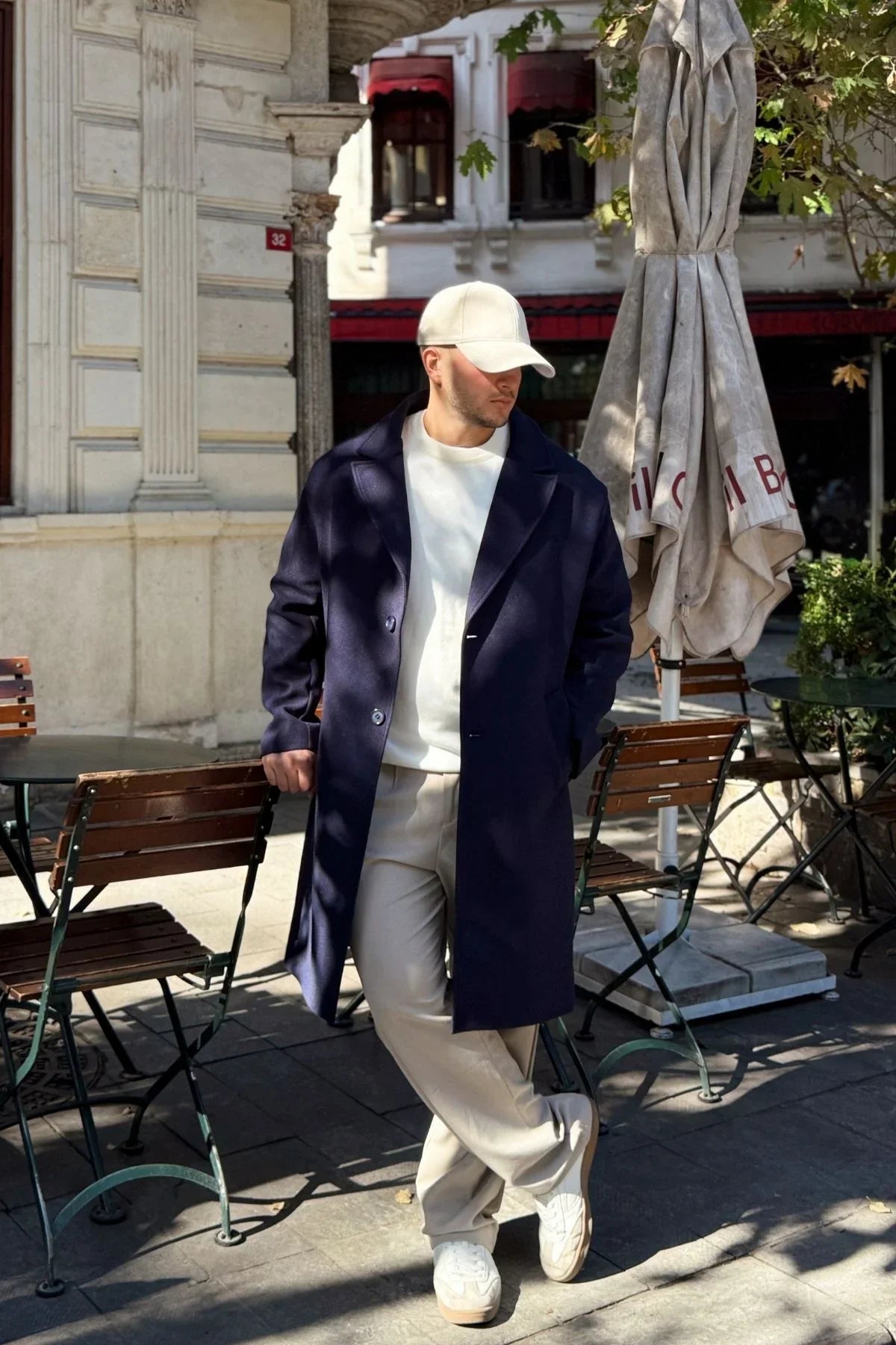 Erkek Regular Fit Düğmeli Cepli Kışlık Astarlı Klasik Uzun Kaşe Kaban - Livio Ferri