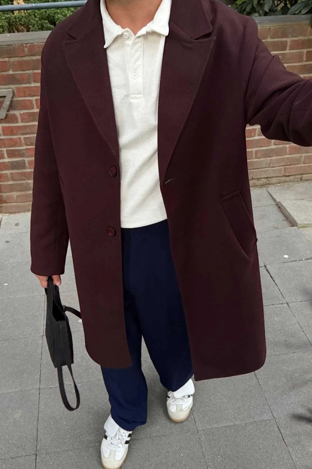 Erkek Regular Fit Düğmeli Cepli Kışlık Astarlı Klasik Uzun Kaşe Kaban - Livio Ferri