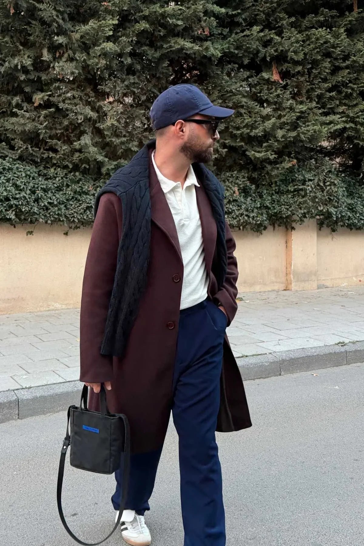 Erkek Regular Fit Düğmeli Cepli Kışlık Astarlı Klasik Uzun Kaşe Kaban - Livio Ferri