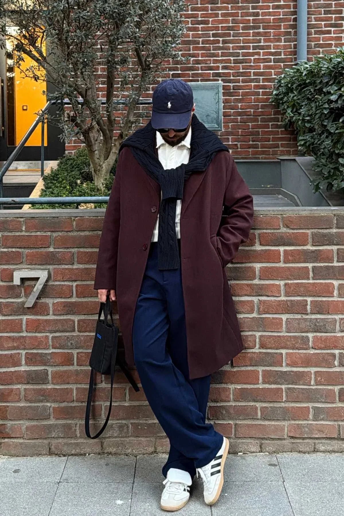 Erkek Regular Fit Düğmeli Cepli Kışlık Astarlı Klasik Uzun Kaşe Kaban - Livio Ferri