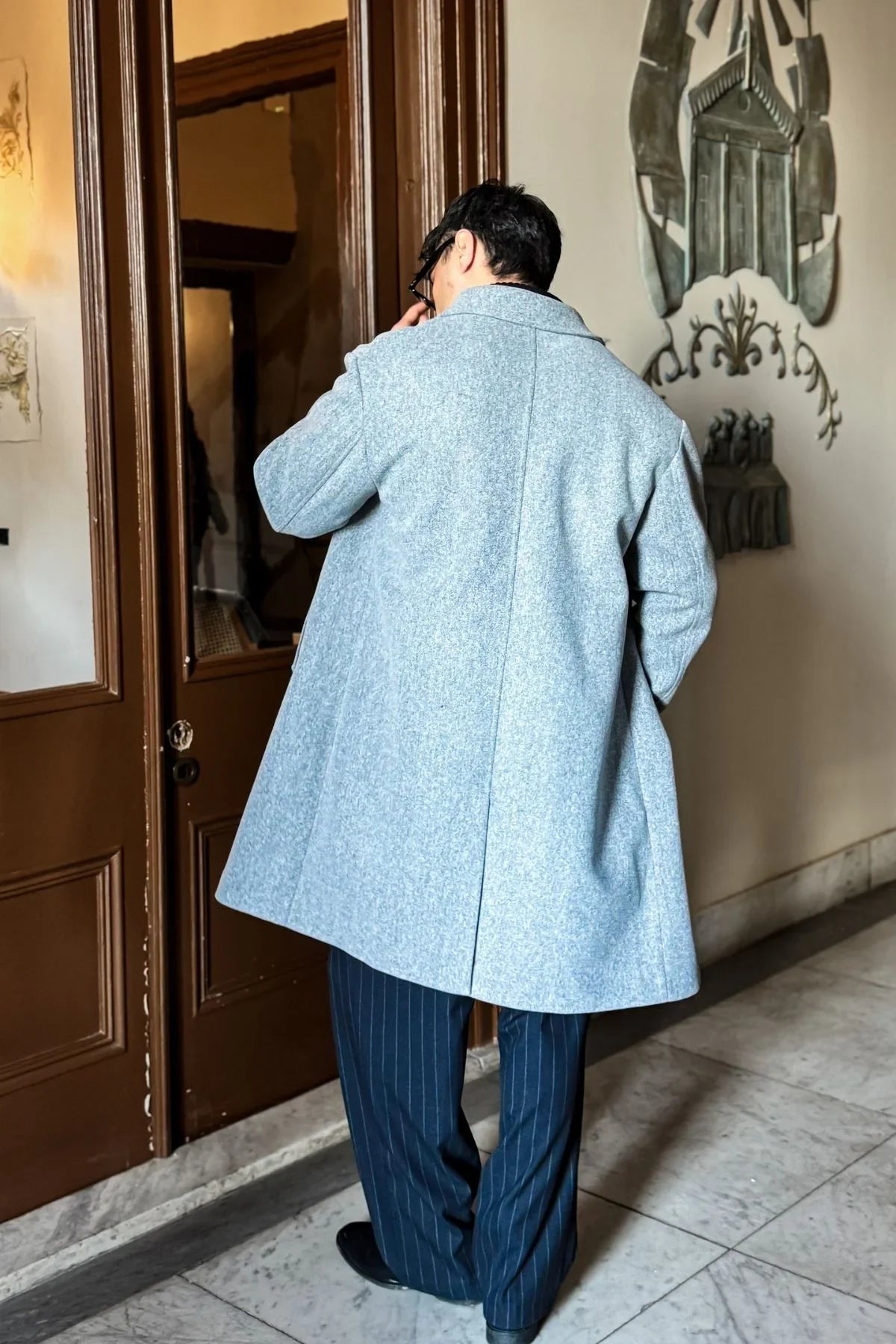 Erkek Regular Fit Düğmeli Cepli Kışlık Astarlı Klasik Uzun Kaşe Kaban - Livio Ferri