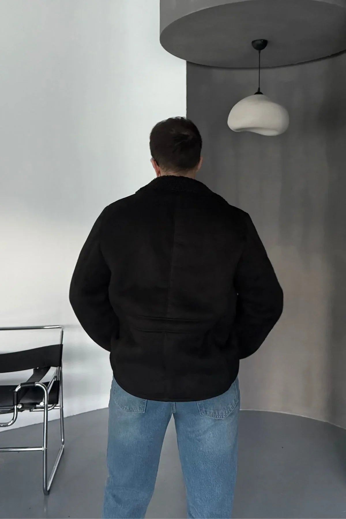 Erkek Regular Fit Içi Kürklü Düğmeli Katlı Yaka Yandan Cepli Klasik Süet Mont - Livio Ferri