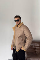 Erkek Regular Fit İçi Yünlü Fermuar Detaylı Deri İşçilikli Klasik Suni Deri Mont - Livio Ferri