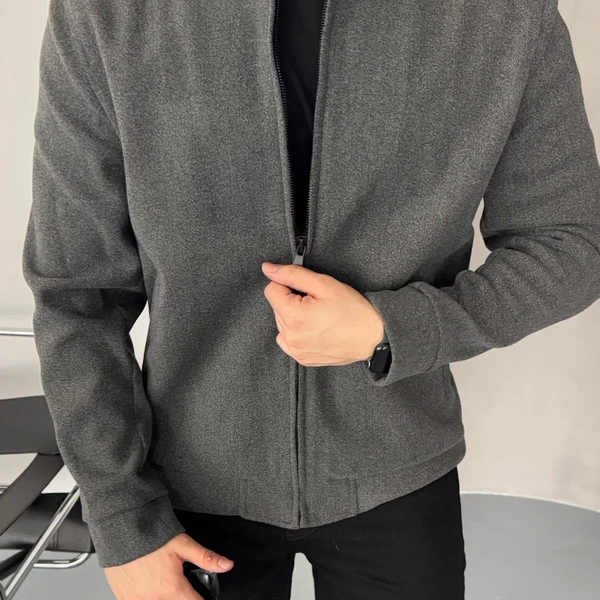 Erkek Regular Fit Pilot Yaka Fermuarlı Cepli Kışlık Astarsız Kaşe Mont - Livio Ferri