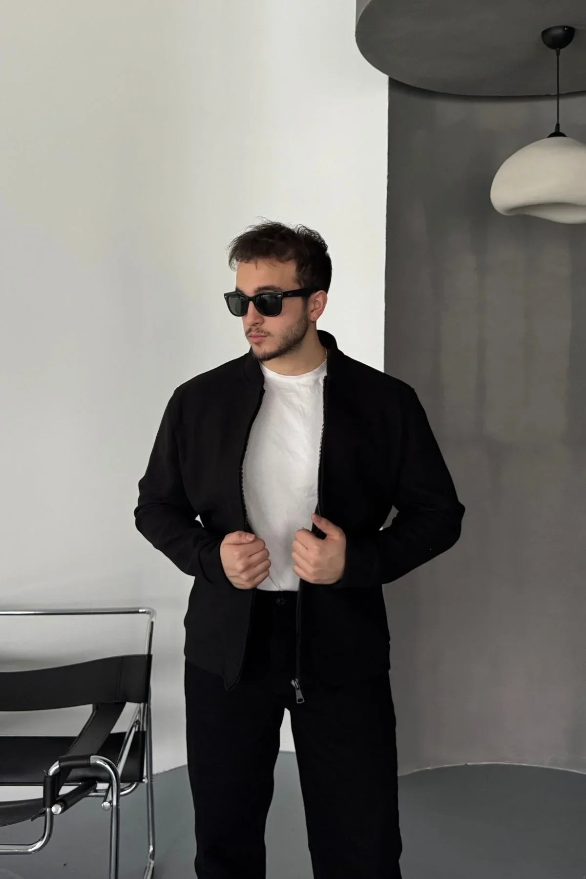 Erkek Regular Fit Pilot Yaka Fermuarlı Cepli Kışlık Astarsız Kaşe Mont - Livio Ferri