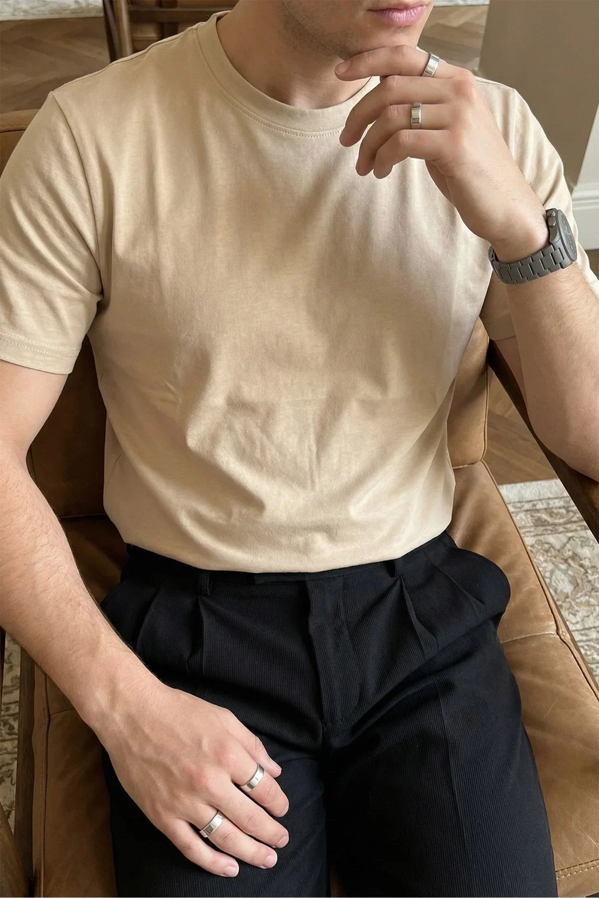 Erkek Regular Fit Yüksek Kalite %100 Pamuk Basic Tişört 24/1 - Livio Ferri