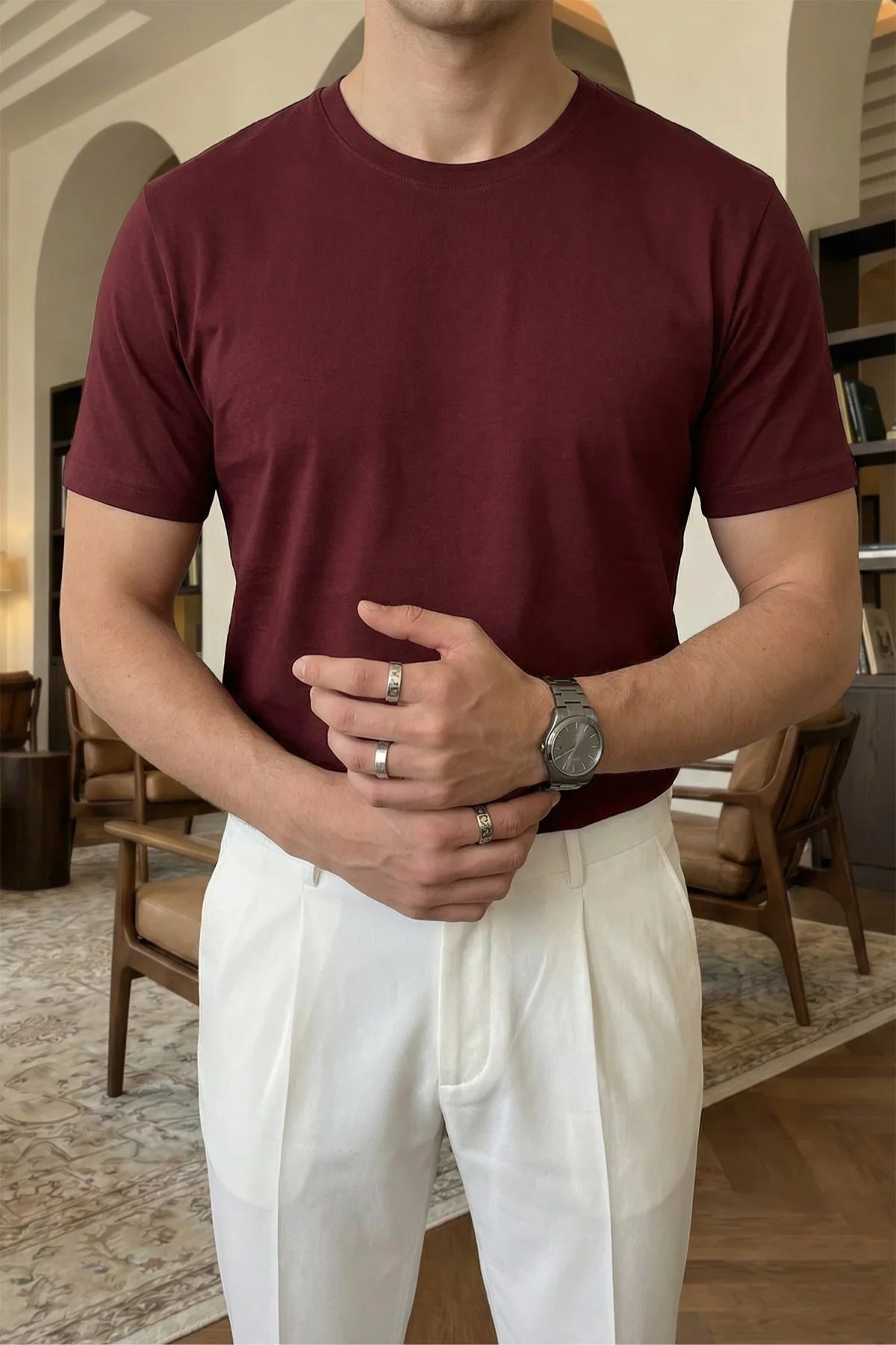 Erkek Regular Fit Yüksek Kalite %100 Pamuk Basic Tişört 24/1 - Livio Ferri