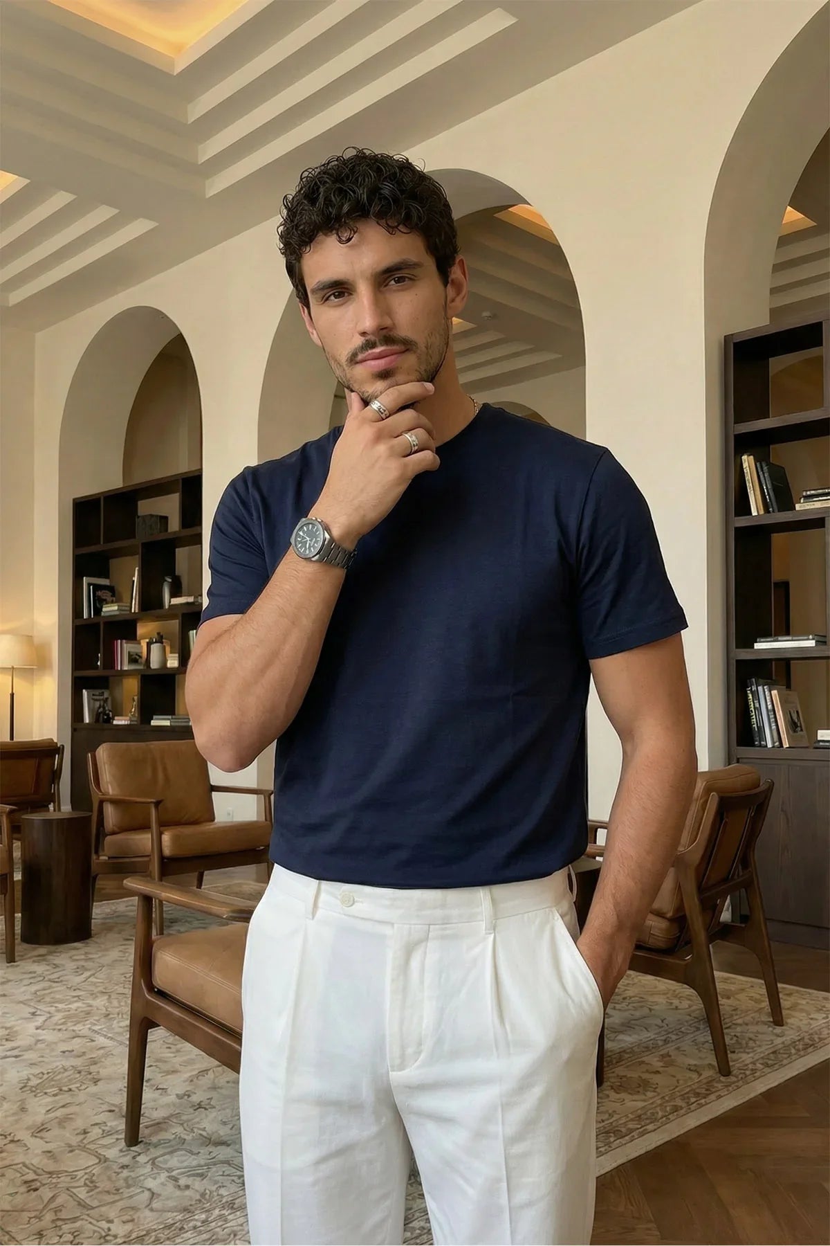 Erkek Regular Fit Yüksek Kalite %100 Pamuk Basic Tişört 24/1 - Livio Ferri