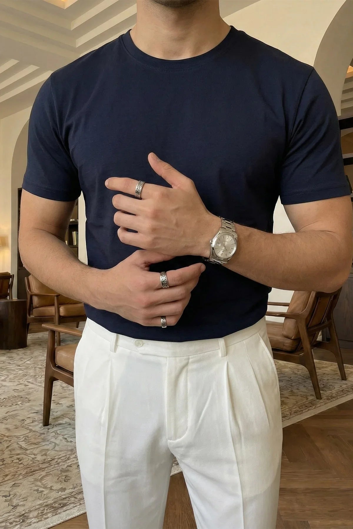 Erkek Regular Fit Yüksek Kalite %100 Pamuk Basic Tişört 24/1 - Livio Ferri