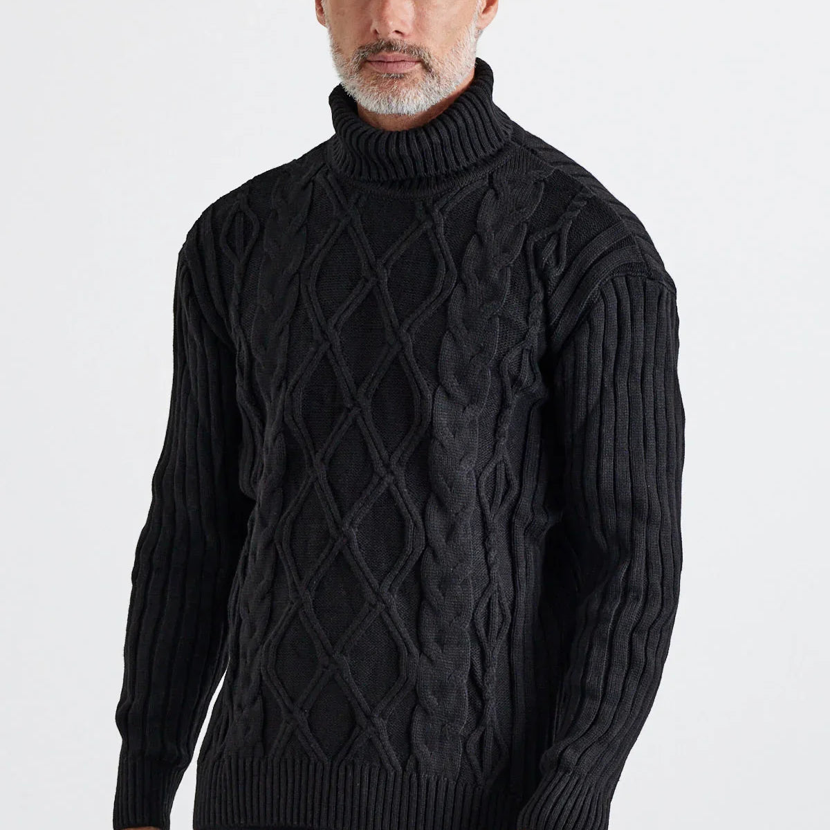 Erkek Saç Örgülü Baklava Desenli Tam Balıkçı Fitilli Kalın Triko Kazak