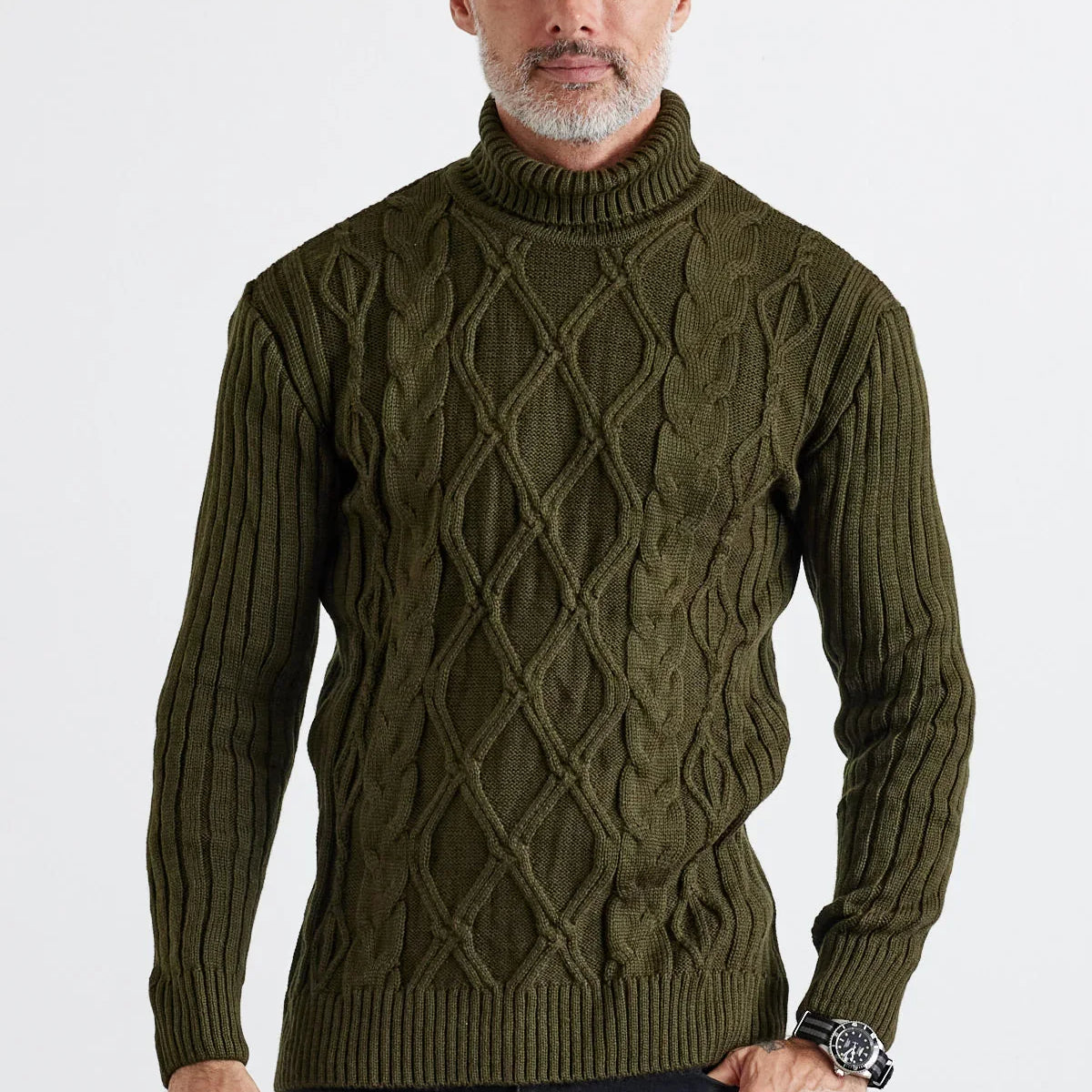 Erkek Saç Örgülü Baklava Desenli Tam Balıkçı Fitilli Kalın Triko Kazak