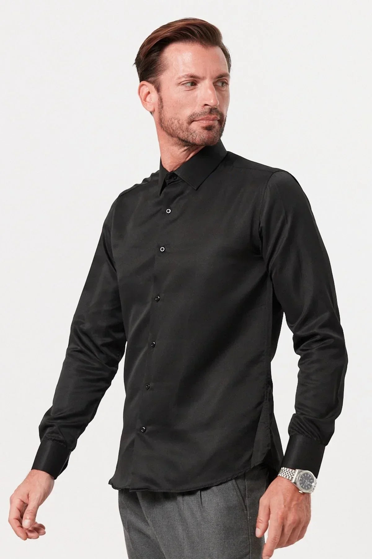 Erkek Slim Fit 4 Mevsim Kolay Ütülenir Basic Düz Gömlek - Livio Ferri