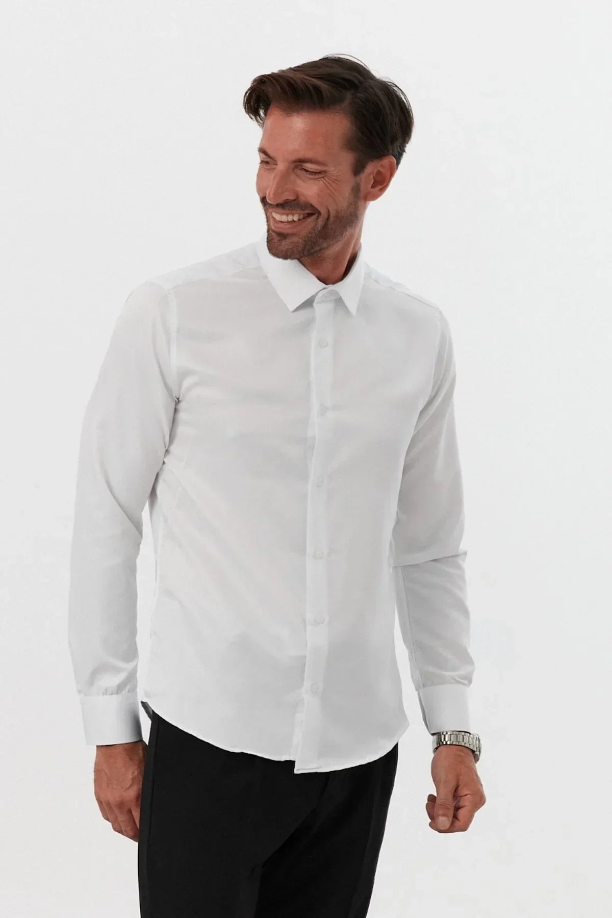 Erkek Slim Fit 4 Mevsim Kolay Ütülenir Basic Düz Gömlek - Livio Ferri