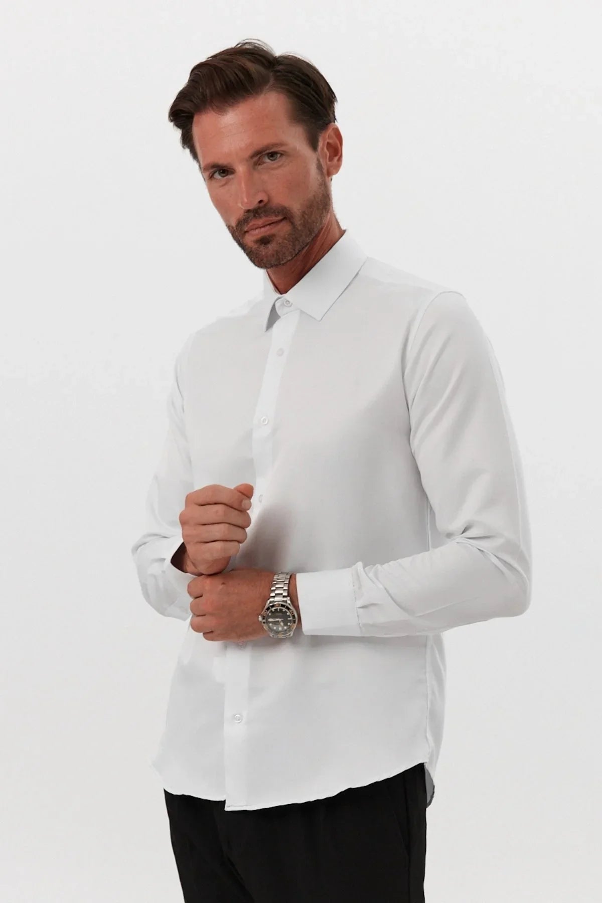 Erkek Slim Fit 4 Mevsim Kolay Ütülenir Basic Düz Gömlek - Livio Ferri