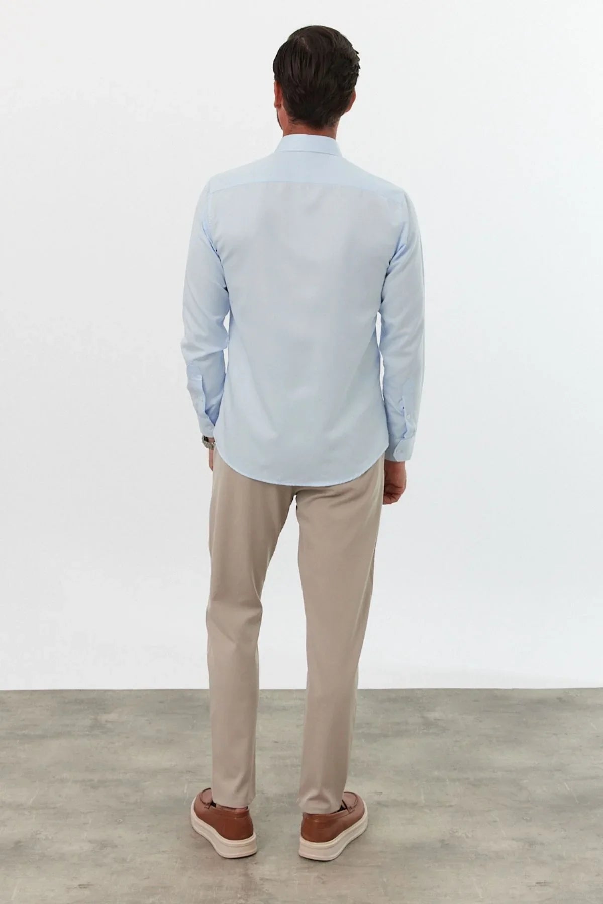 Erkek Slim Fit 4 Mevsim Kolay Ütülenir Basic Düz Gömlek - Livio Ferri