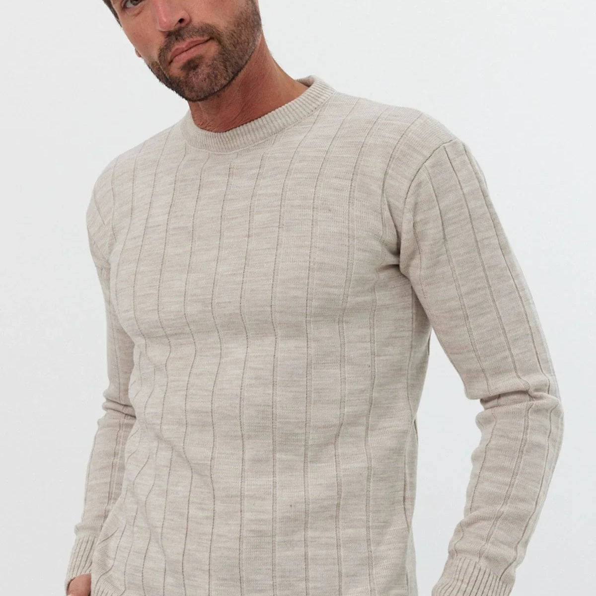 erkek-slim-fit-dar-kesim-bisiklet-yaka-triko-kazak-17409 - Livio Ferri