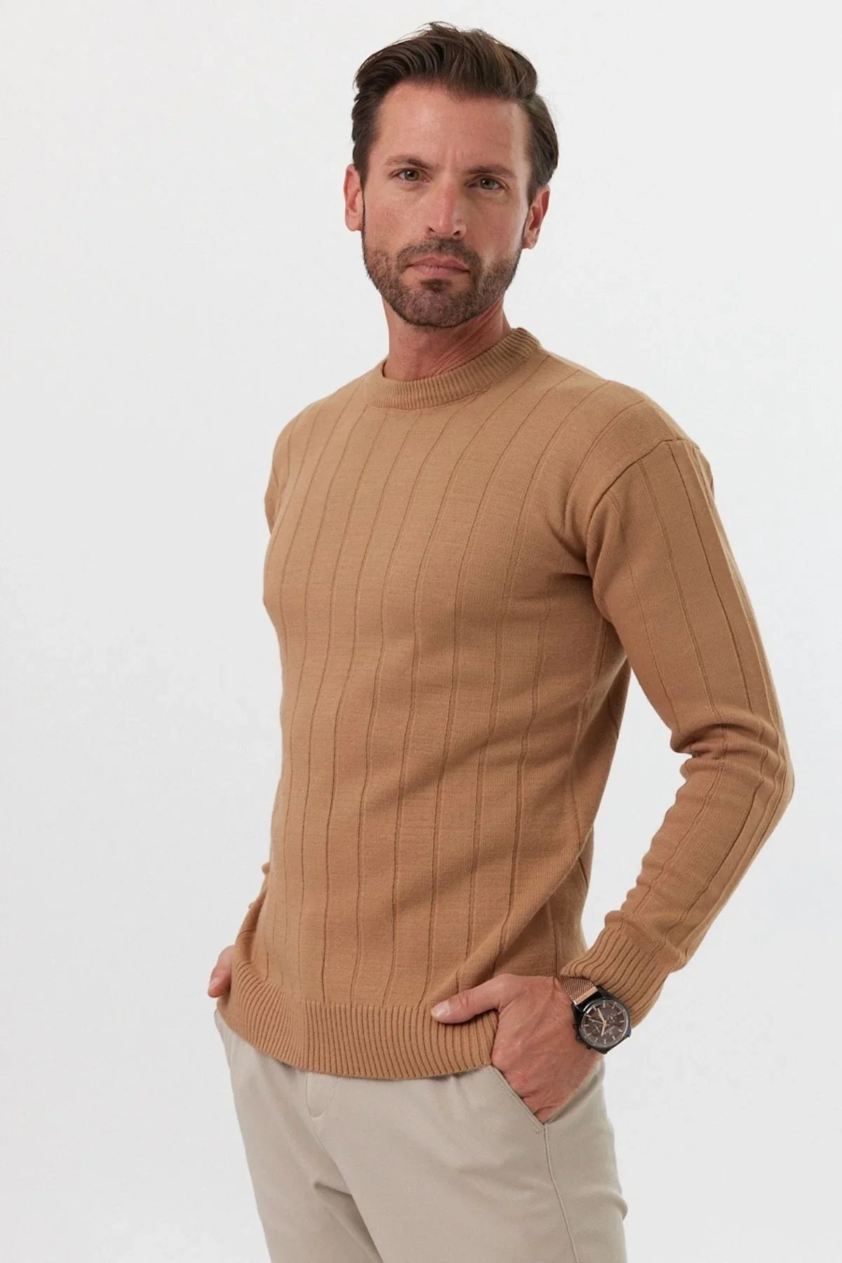 Erkek Slim Fit Dar Kesim Bisiklet Yaka Triko Kazak - Livio Ferri