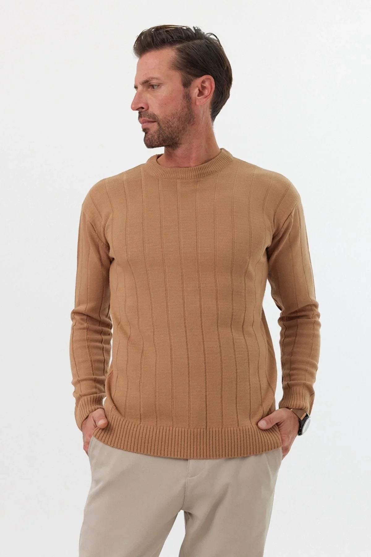 Erkek Slim Fit Dar Kesim Bisiklet Yaka Triko Kazak - Livio Ferri