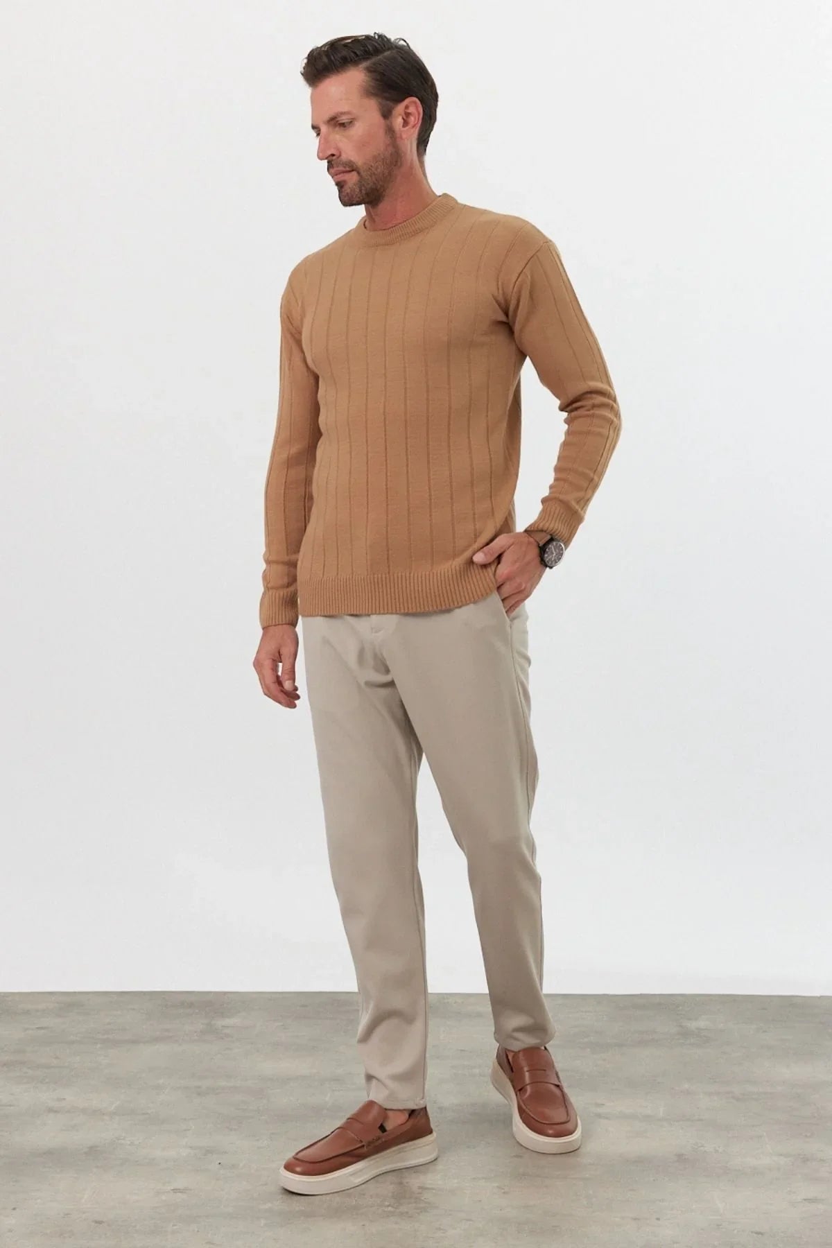 Erkek Slim Fit Dar Kesim Bisiklet Yaka Triko Kazak - Livio Ferri