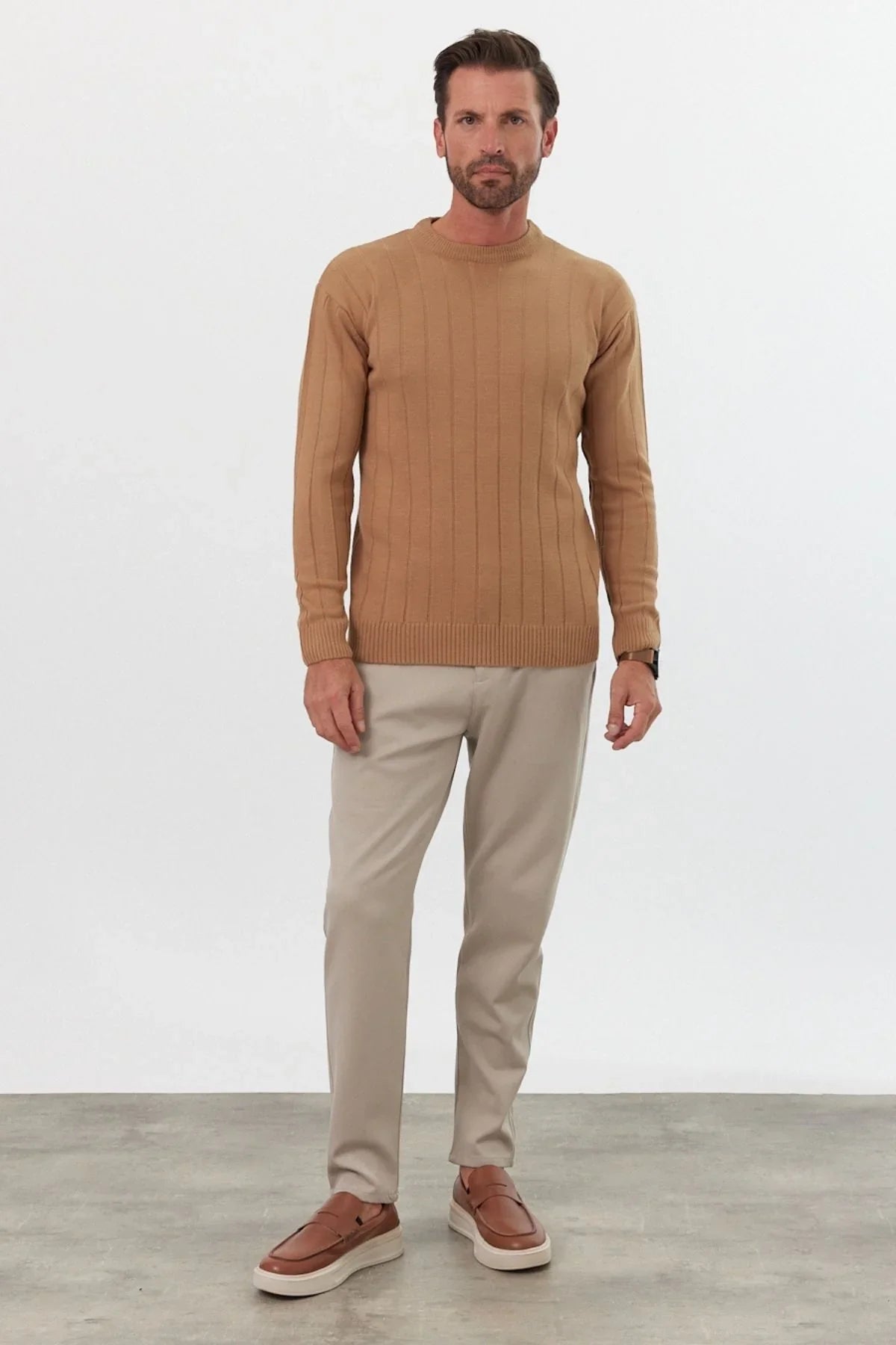 Erkek Slim Fit Dar Kesim Bisiklet Yaka Triko Kazak - Livio Ferri