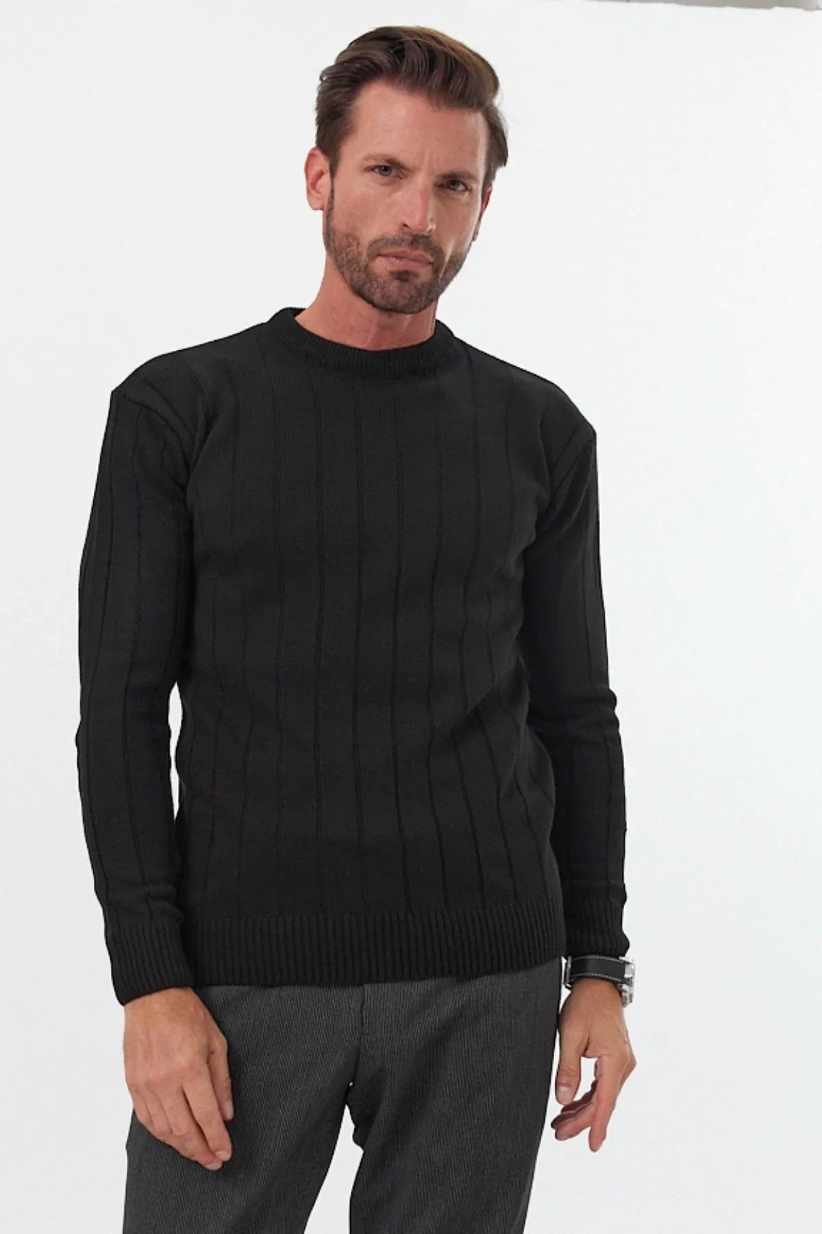 Erkek Slim Fit Dar Kesim Bisiklet Yaka Triko Kazak - Livio Ferri