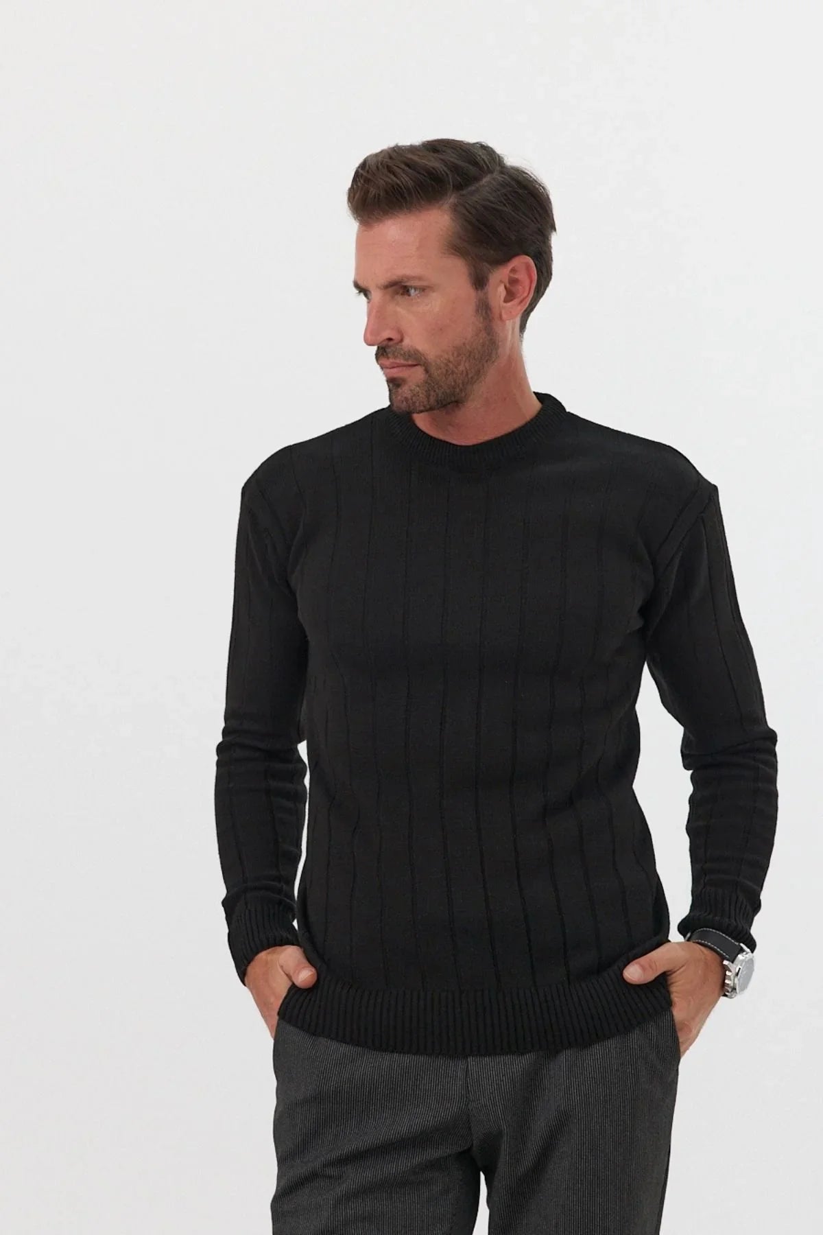 Erkek Slim Fit Dar Kesim Bisiklet Yaka Triko Kazak - Livio Ferri