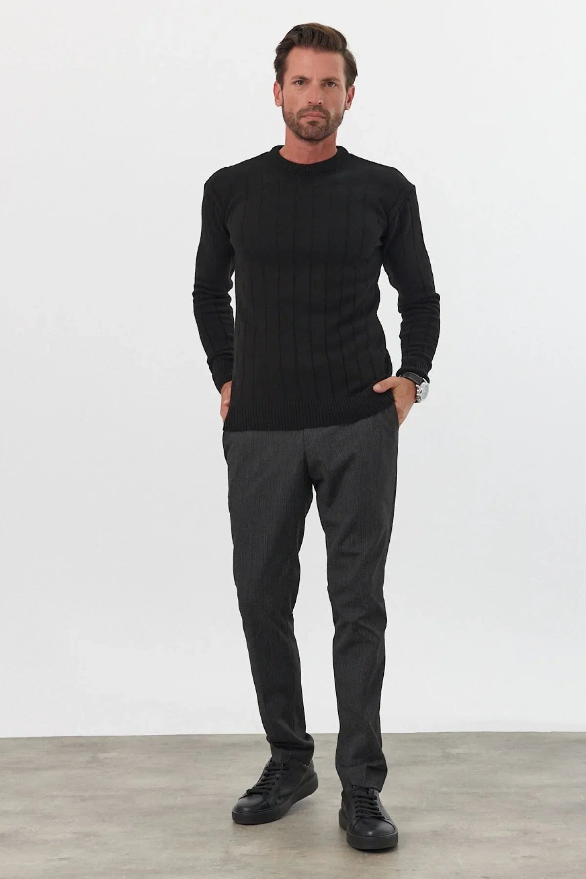 Erkek Slim Fit Dar Kesim Bisiklet Yaka Triko Kazak - Livio Ferri