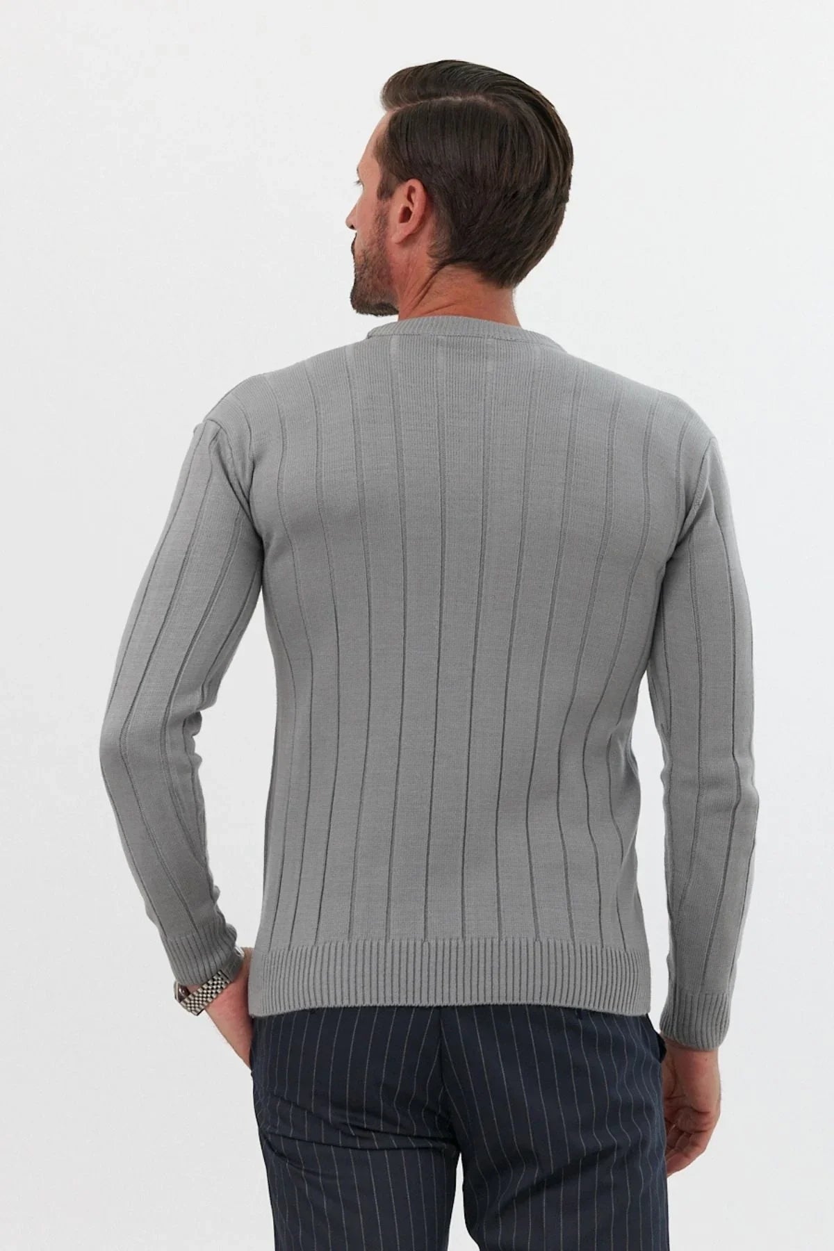 Erkek Slim Fit Dar Kesim Bisiklet Yaka Triko Kazak - Livio Ferri