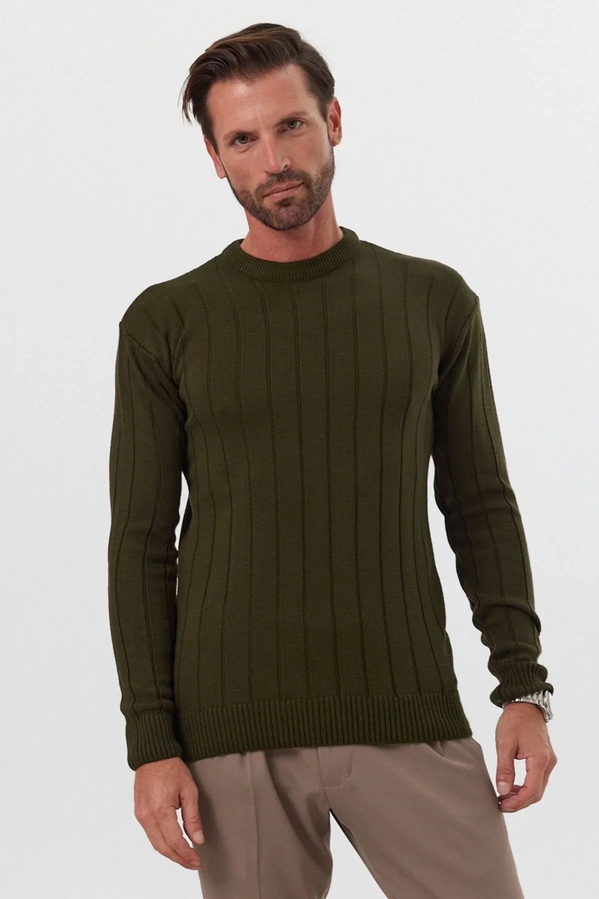 Erkek Slim Fit Dar Kesim Bisiklet Yaka Triko Kazak - Livio Ferri