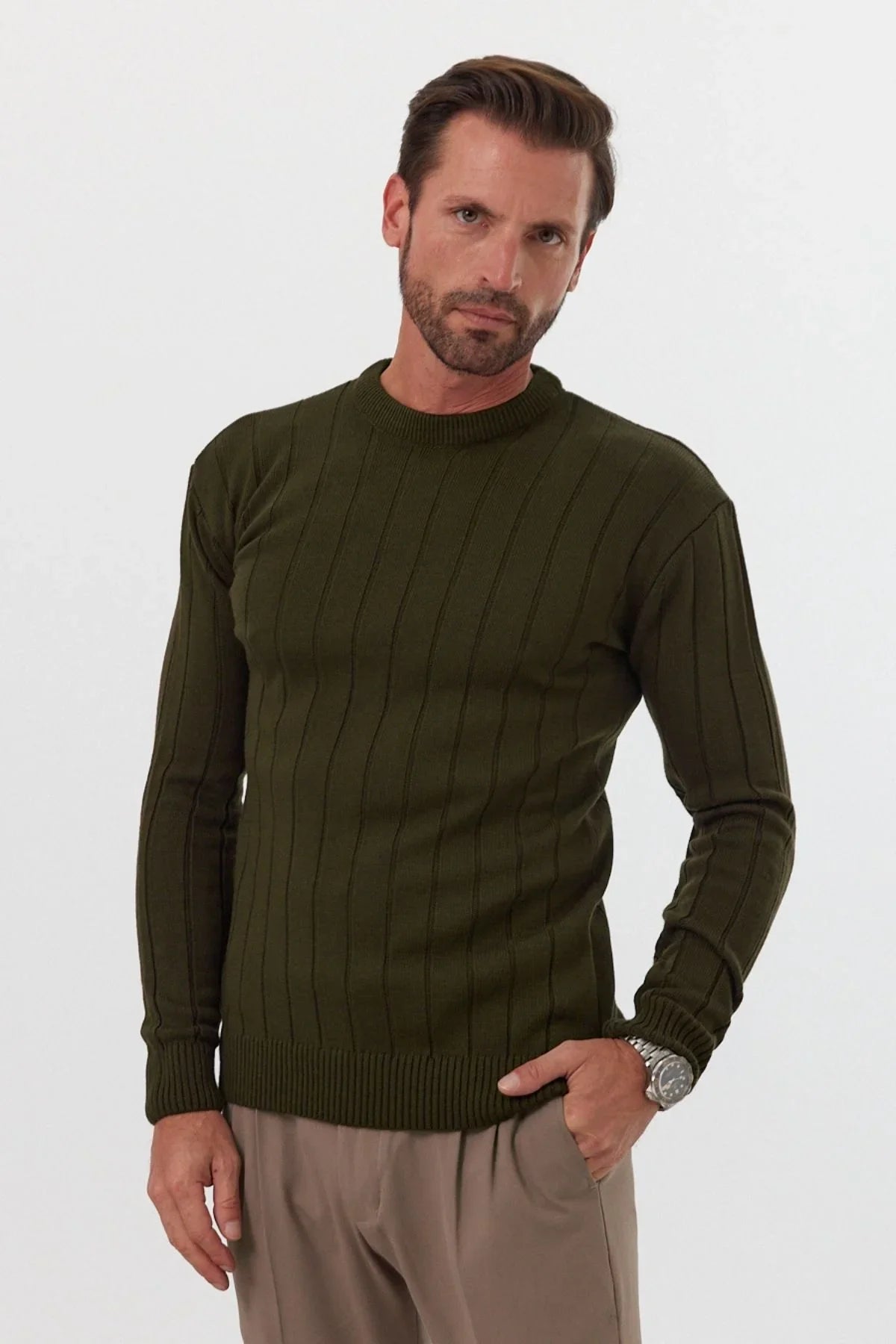 Erkek Slim Fit Dar Kesim Bisiklet Yaka Triko Kazak - Livio Ferri