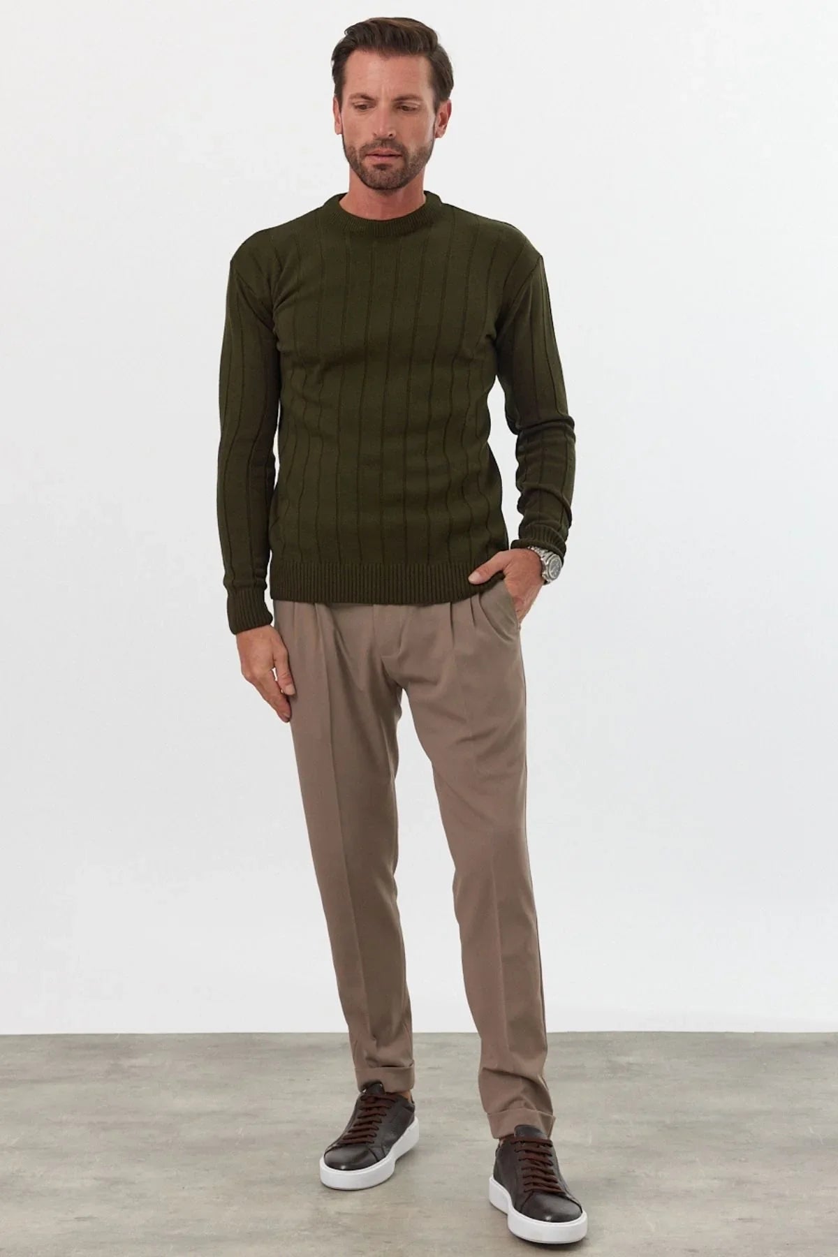 Erkek Slim Fit Dar Kesim Bisiklet Yaka Triko Kazak - Livio Ferri