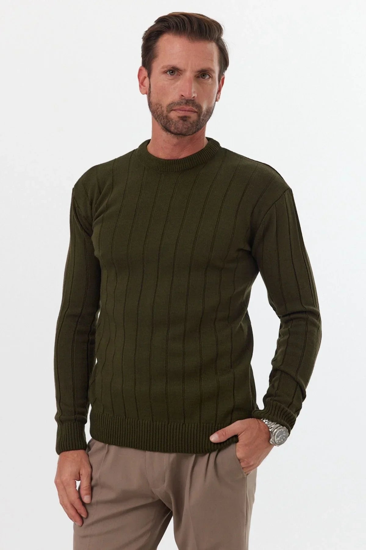 Erkek Slim Fit Dar Kesim Bisiklet Yaka Triko Kazak - Livio Ferri