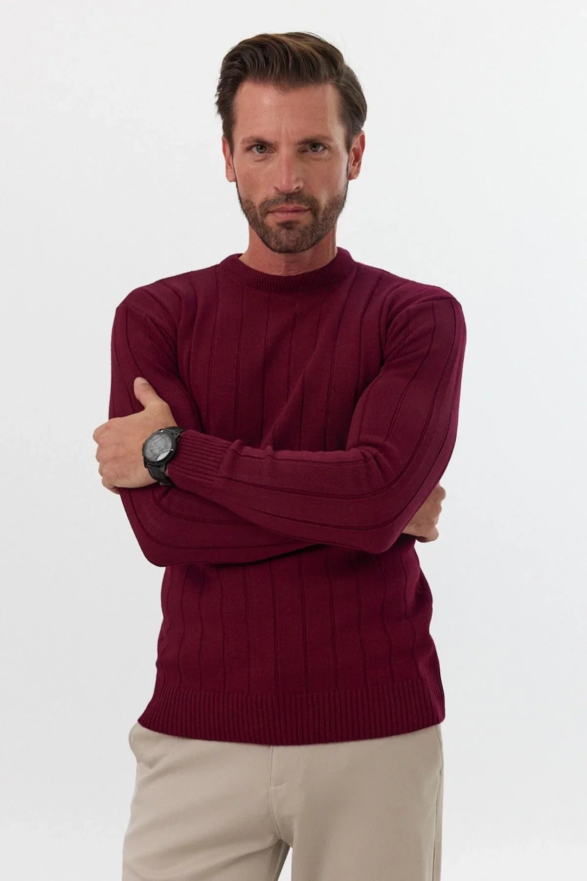 Erkek Slim Fit Dar Kesim Bisiklet Yaka Triko Kazak - Livio Ferri