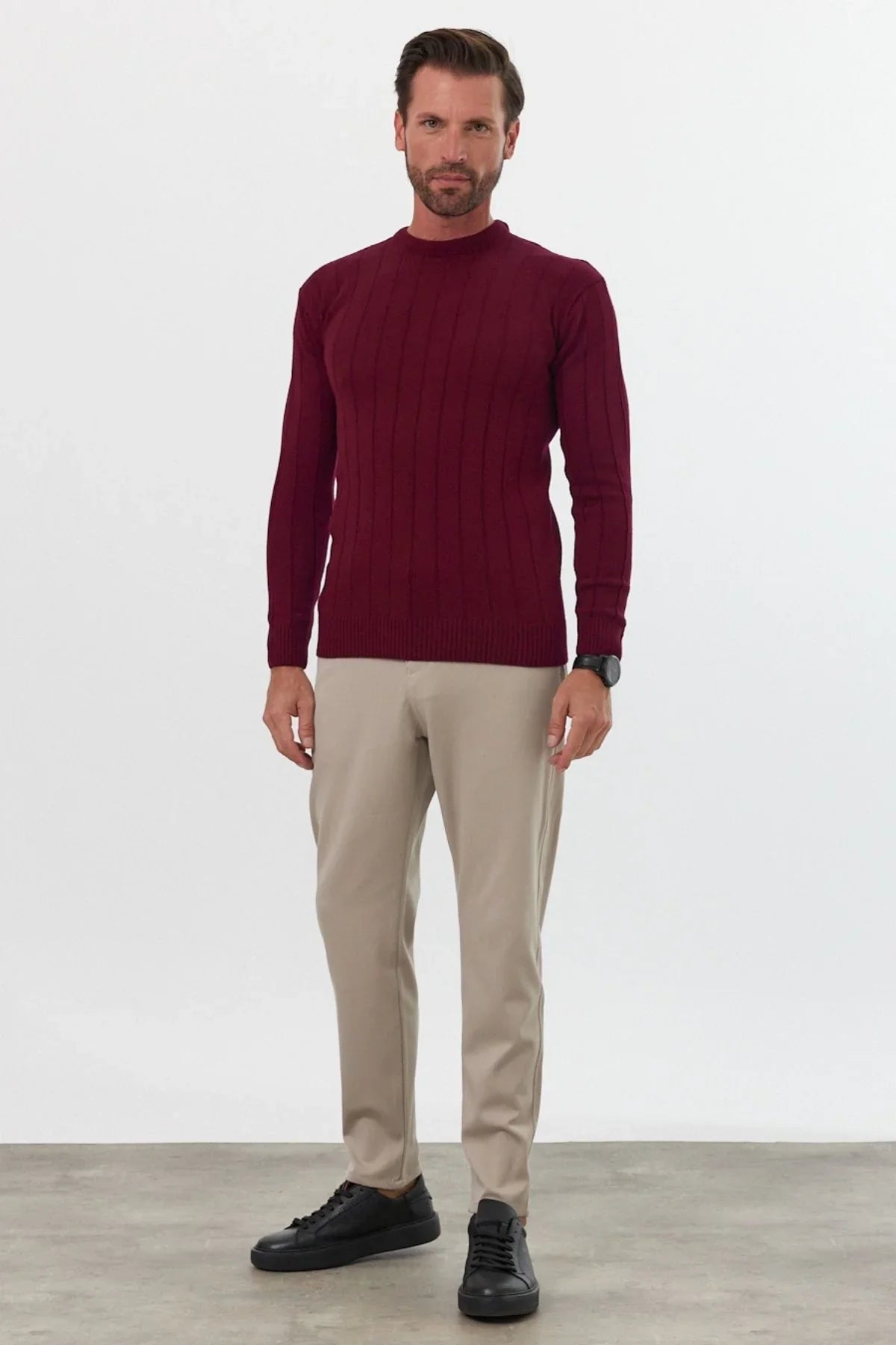 Erkek Slim Fit Dar Kesim Bisiklet Yaka Triko Kazak - Livio Ferri