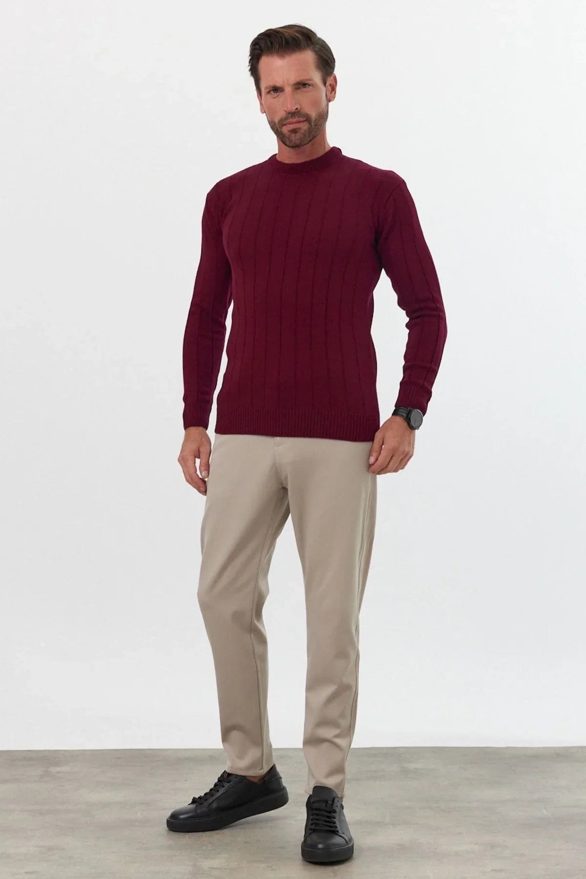 Erkek Slim Fit Dar Kesim Bisiklet Yaka Triko Kazak - Livio Ferri