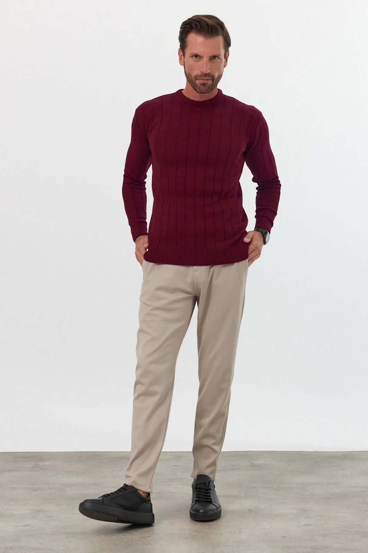 Erkek Slim Fit Dar Kesim Bisiklet Yaka Triko Kazak - Livio Ferri